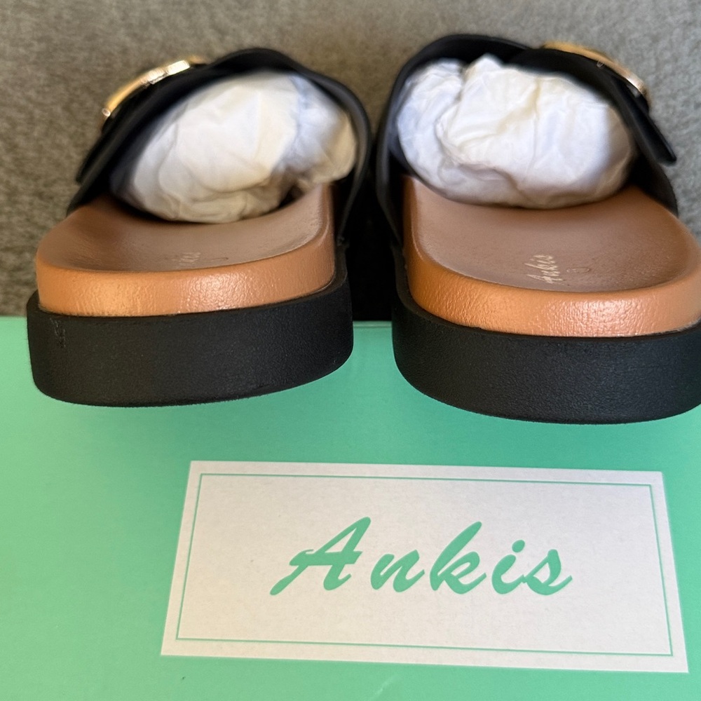 Ankis Timeless Classic Slides, Gold-Tone Buckles. New in Box! Black. Size 11 - Picture 4 of 11